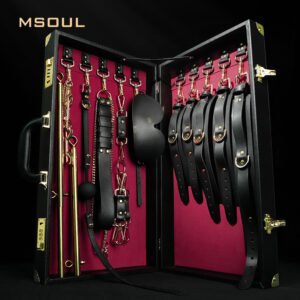 SM bondage Genuine Leather Luxury gift set collar traction handcuffs SP paddle